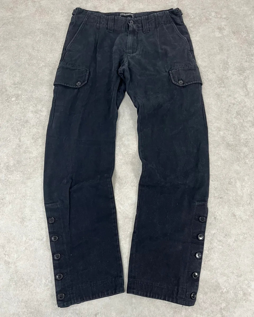 2000s Dolce & Gabbana Black Cargo Buttoned Pants xbYnLpo 0
