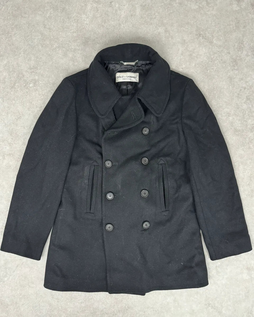 AW1996 Dolce & Gabbana Black Classy Wool Buttoned Officer Peacoat Jacket  ViynmRx 2