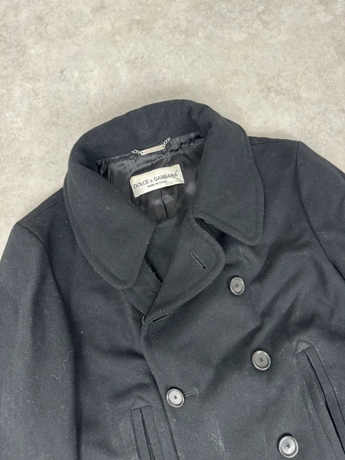 AW1996 Dolce & Gabbana Black Classy Wool Buttoned Officer Peacoat Jacket  ViynmRx 3