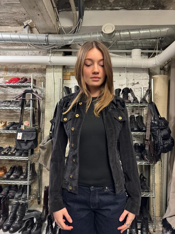 2000s Dolce & Gabbana Black Corduroy & Fur Buttoned Pure Jacket (XS/S) 1