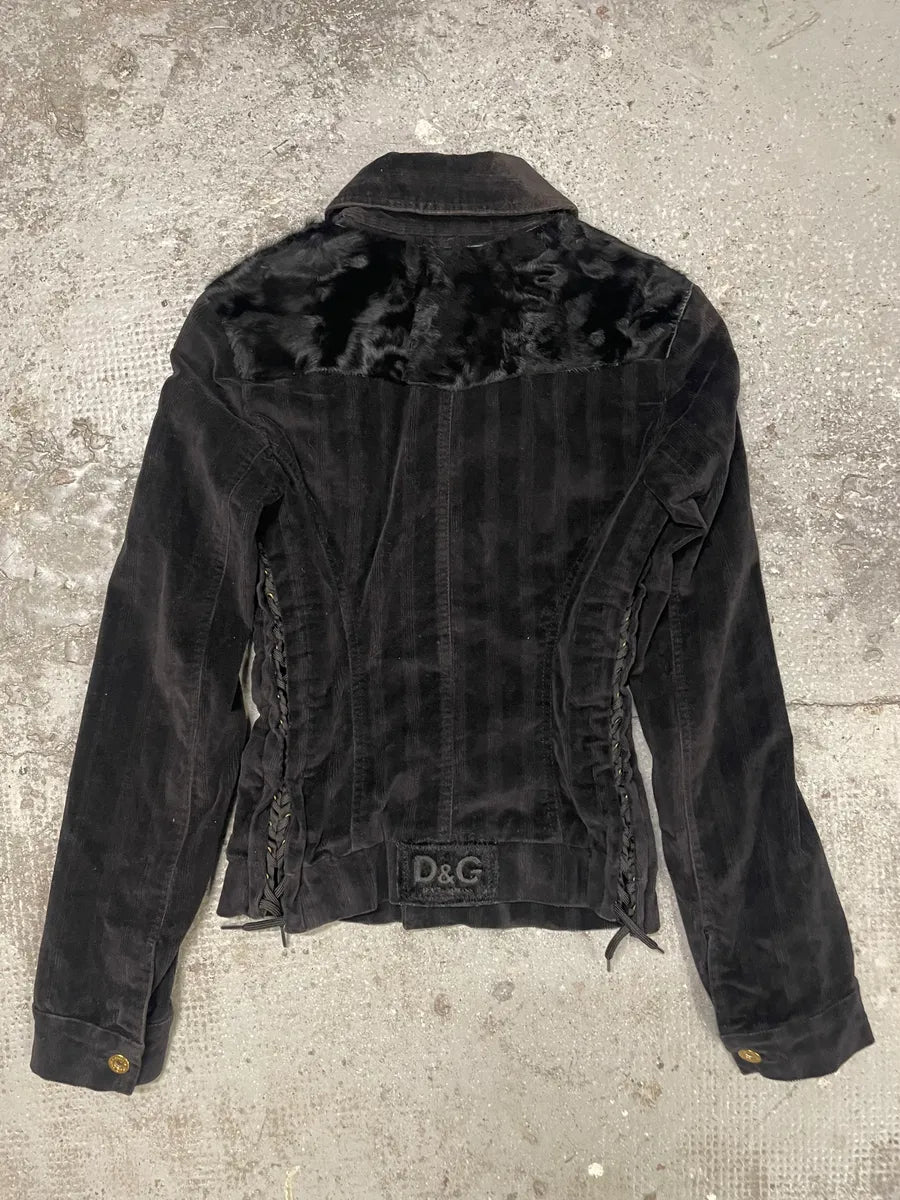 2000s Dolce & Gabbana Black Corduroy & Fur Buttoned Pure Jacket (XS/S) 3