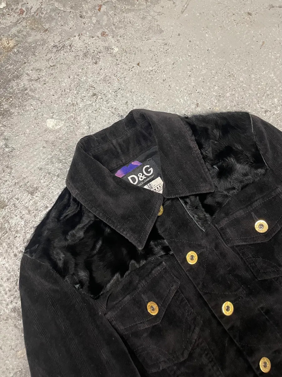 2000s Dolce & Gabbana Black Corduroy & Fur Buttoned Pure Jacket (XS/S) 4
