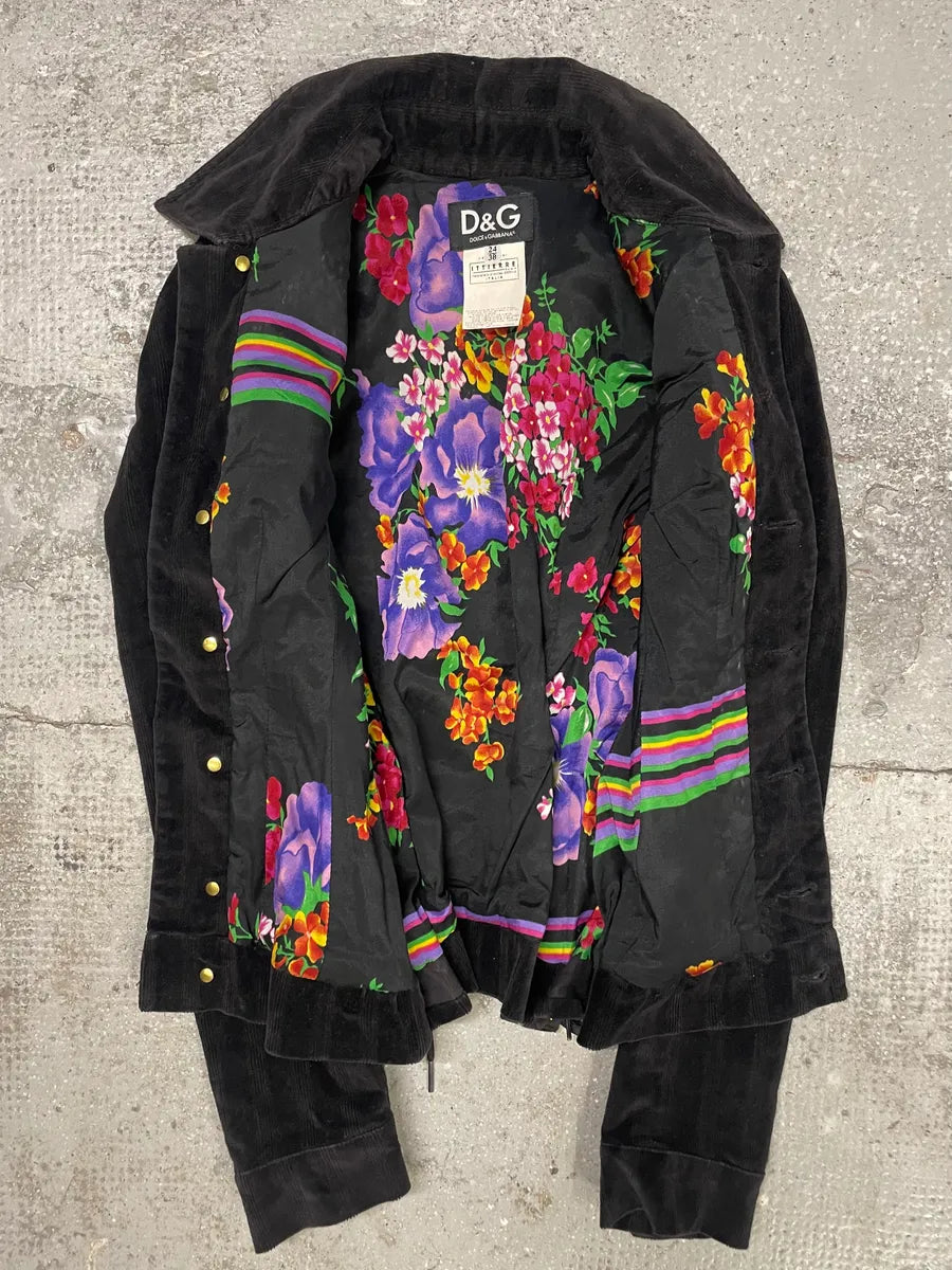 2000s Dolce & Gabbana Black Corduroy & Fur Buttoned Pure Jacket (XS/S) 5