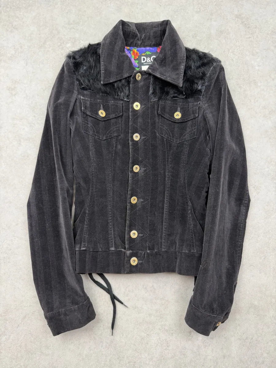 2000s Dolce & Gabbana Black Corduroy Fur Jacket JTWpsjG 0