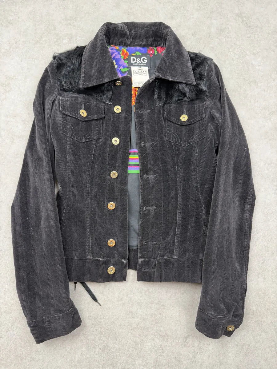 2000s Dolce & Gabbana Black Corduroy Fur Jacket JTWpsjG 10