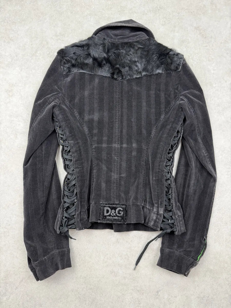 2000s Dolce & Gabbana Black Corduroy Fur Jacket JTWpsjG 3
