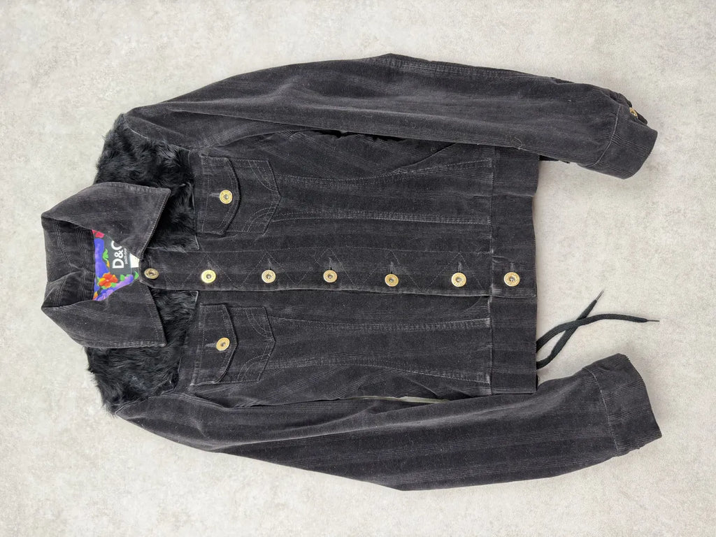 2000s Dolce & Gabbana Black Corduroy Fur Jacket JTWpsjG 7