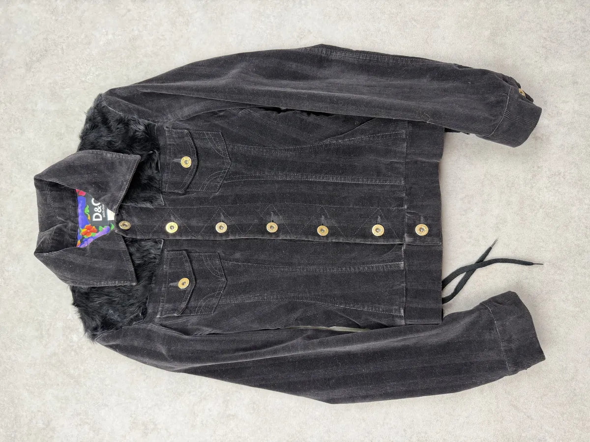 2000s Dolce & Gabbana Black Corduroy Fur Jacket JTWpsjG 7