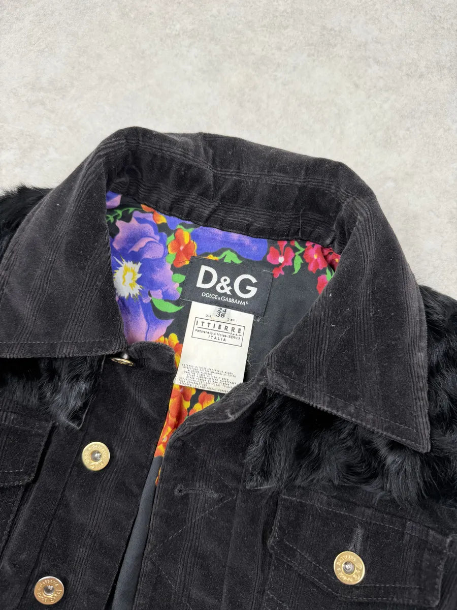 2000s Dolce & Gabbana Black Corduroy Fur Jacket JTWpsjG 9