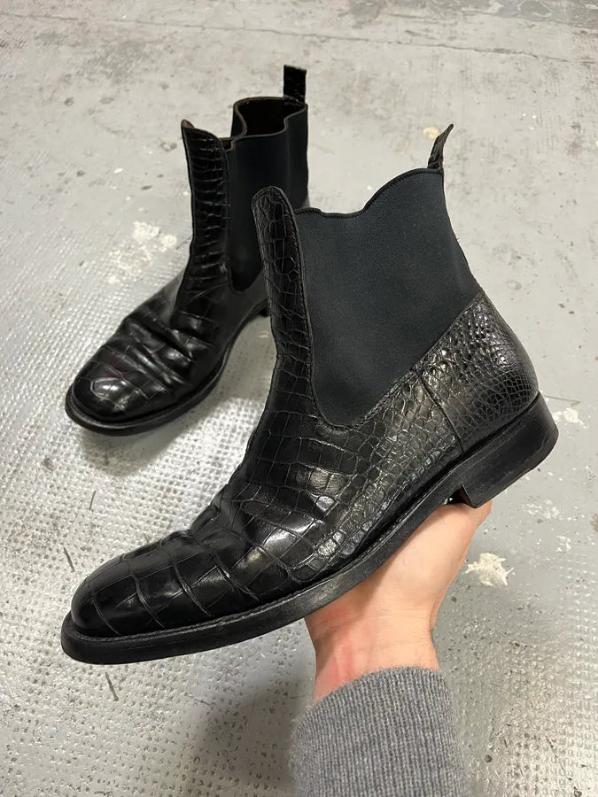 2000s Dolce & Gabbana Black Crocodile Embossed Leather Boots sNbaVCm 0
