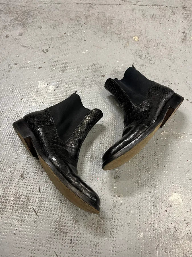2000s Dolce & Gabbana Black Crocodile Embossed Leather Boots sNbaVCm 1