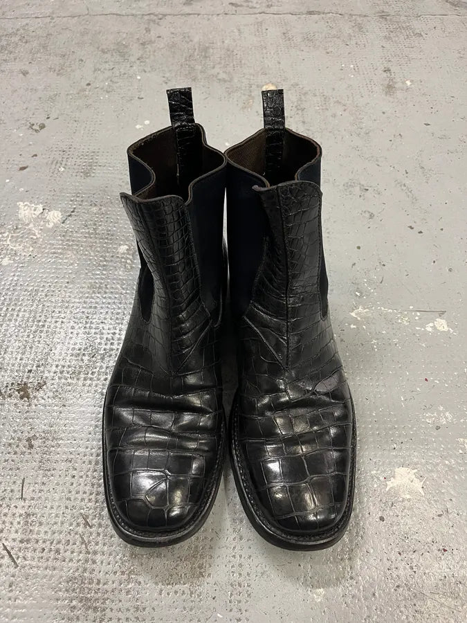 2000s Dolce & Gabbana Black Crocodile Embossed Leather Boots sNbaVCm 2