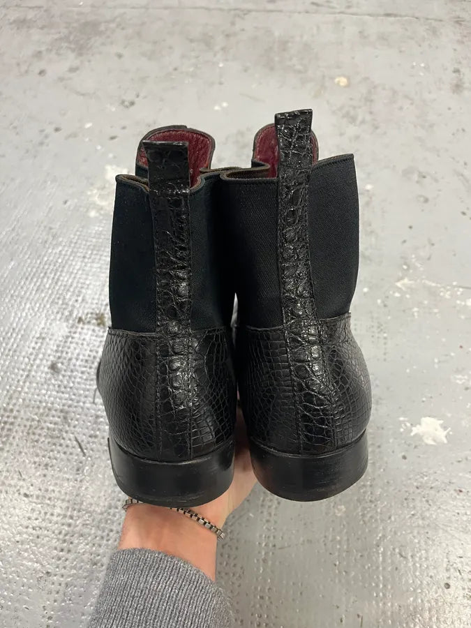 2000s Dolce & Gabbana Black Crocodile Embossed Leather Boots sNbaVCm 3
