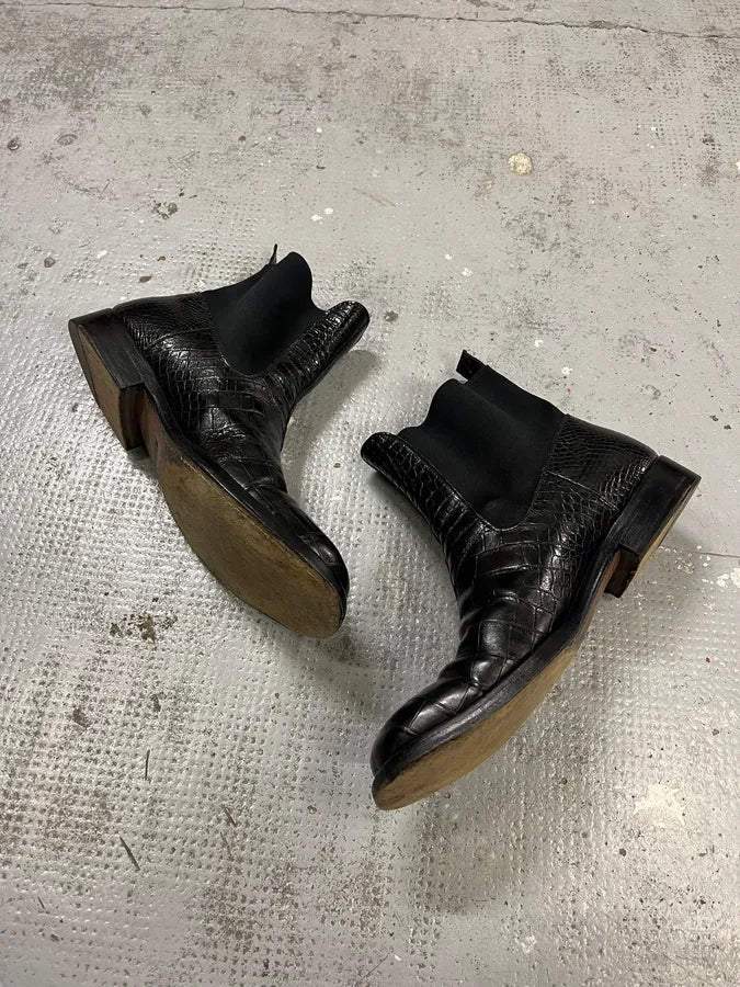 2000s Dolce & Gabbana Black Crocodile Embossed Leather Boots sNbaVCm 6