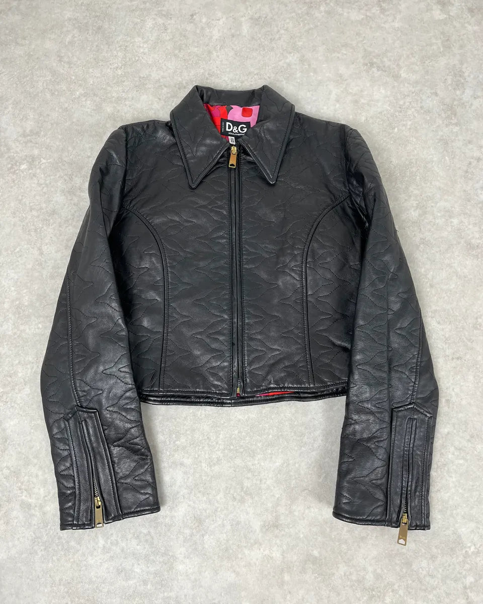 2000s Dolce & Gabbana Black Cropped Premium Biker Leather Jacket VmBVRXI 0