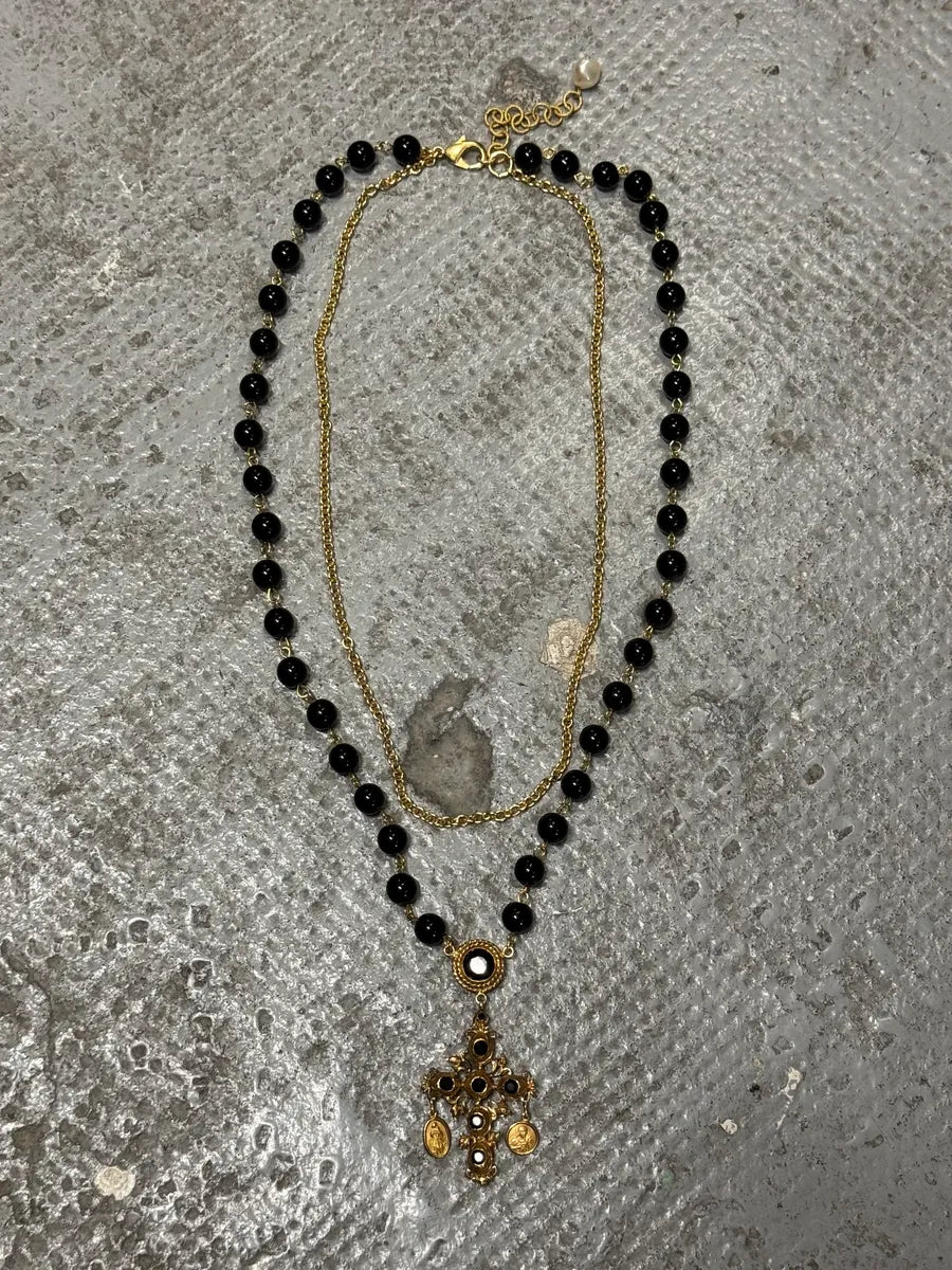 2000s Dolce & Gabbana Black Cross Golden Pendant vuBTNCz 0