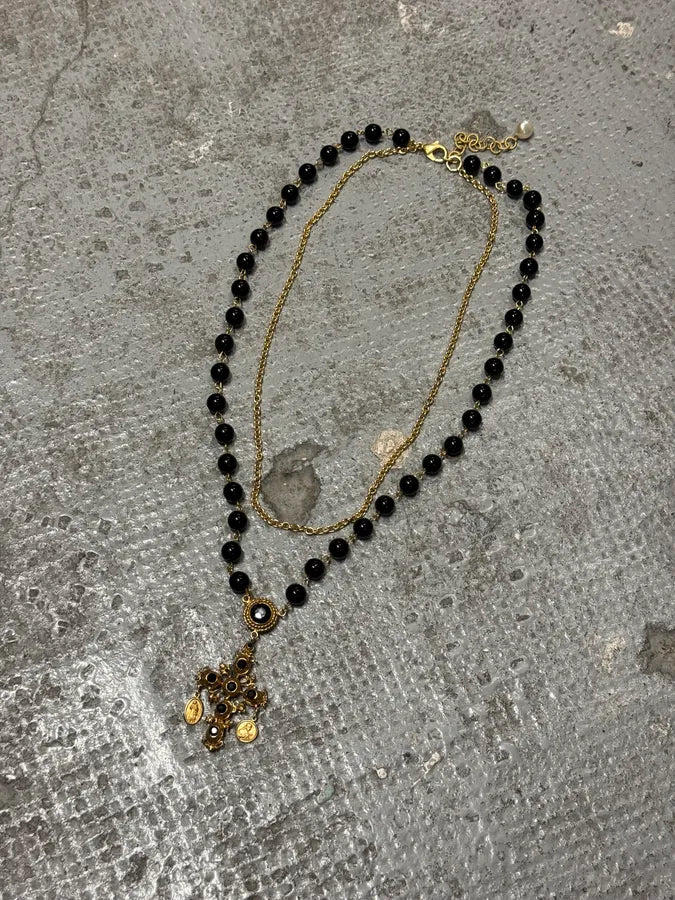 2000s Dolce & Gabbana Black Cross Golden Pendant vuBTNCz 3