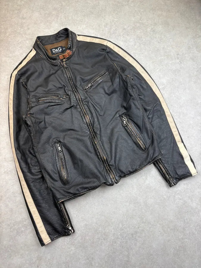 AW2003 Dolce & Gabbana Black Biker Leather Jacket TZSaIVc 3