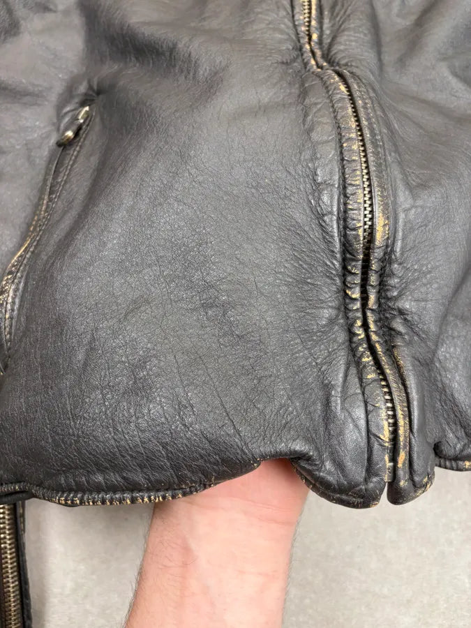 AW2003 Dolce & Gabbana Black Biker Leather Jacket TZSaIVc 7