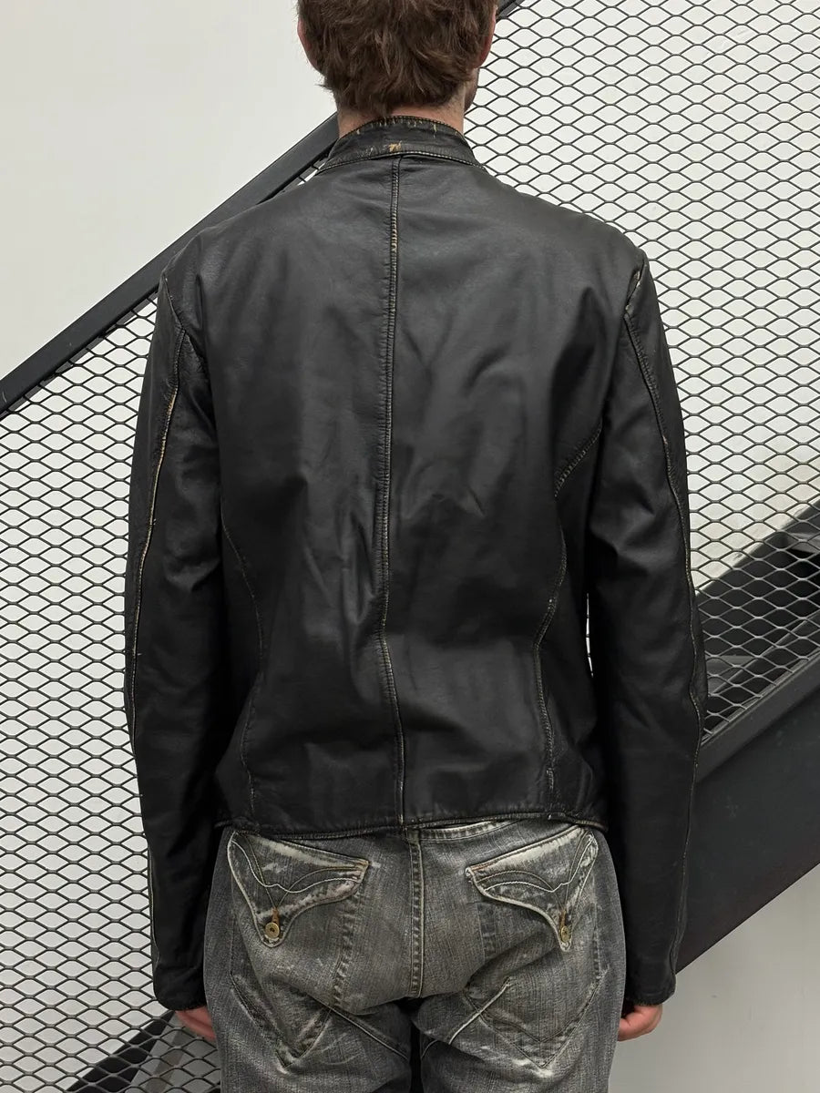 AW2003 Dolce & Gabbana Black Biker Leather Jacket TZSaIVc 2