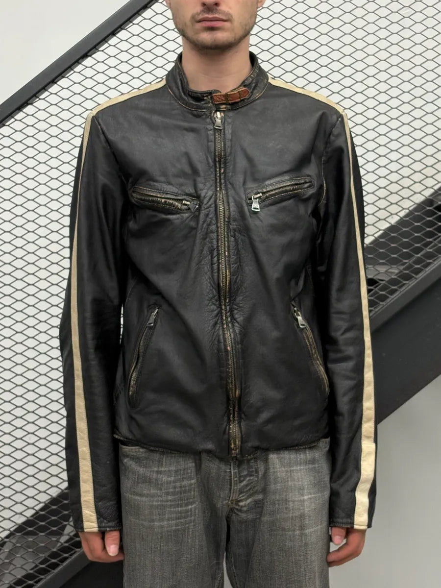 AW2003 Dolce & Gabbana Black Biker Leather Jacket TZSaIVc 1
