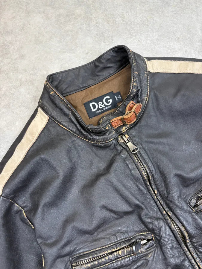AW2003 Dolce & Gabbana Black Biker Leather Jacket TZSaIVc 4