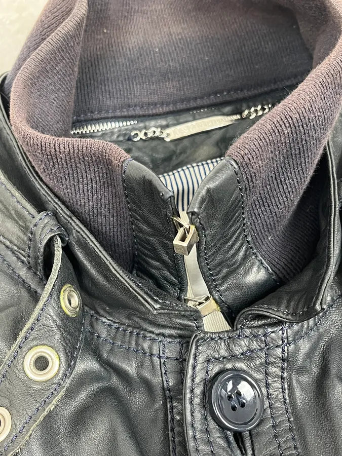 2000s Dolce & Gabbana Black Detachable Collar Leather Jacket hAdXqEd 8