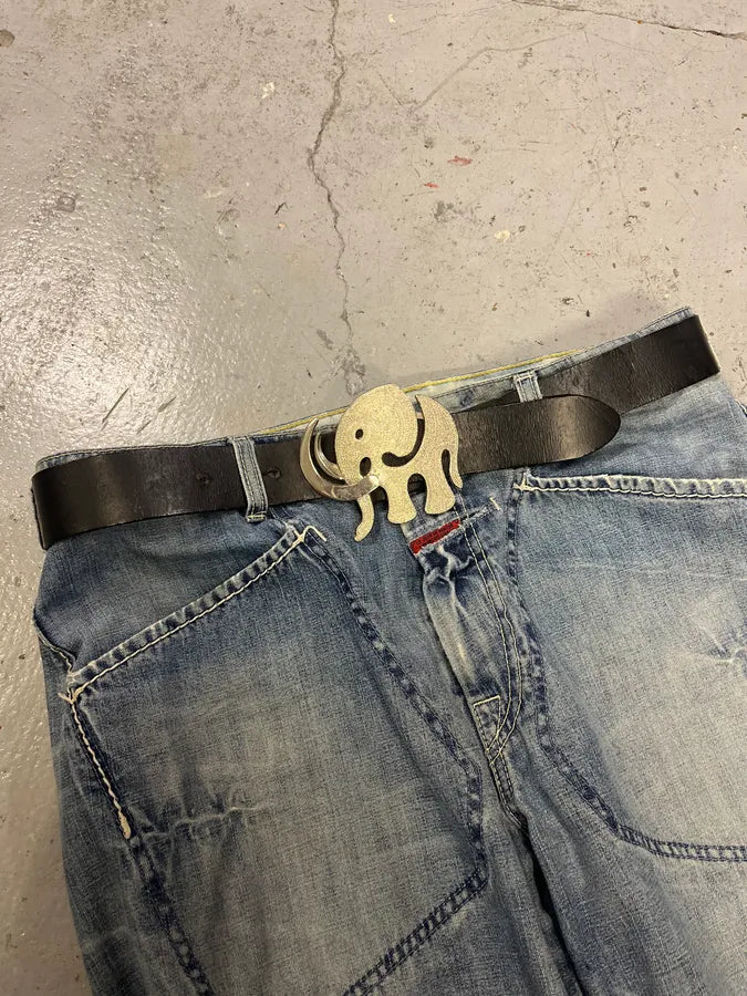 2000s Dolce & Gabbana Black Elephant Buckle Leather Belt tMVrXjL 1