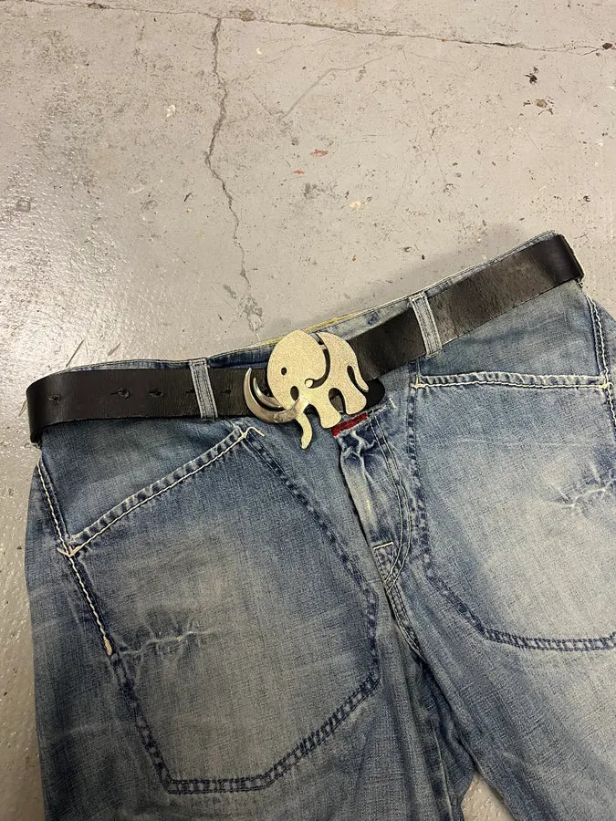 2000s Dolce & Gabbana Black Elephant Buckle Leather Belt tMVrXjL 2