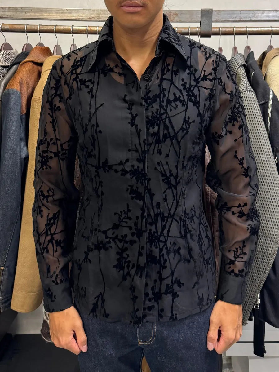 2000s Dolce & Gabbana Black Embroidered Transparent Shirt DIMBFxJ 1