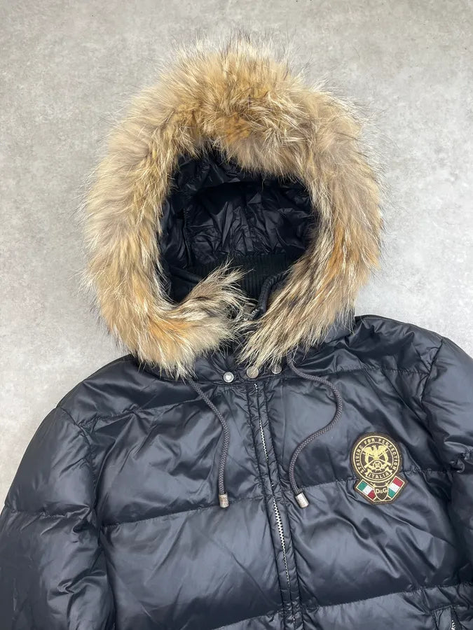 AW2003 Dolce & Gabbana Black Fur Detachable Hood Puffer Jacket VgxZyXC 4