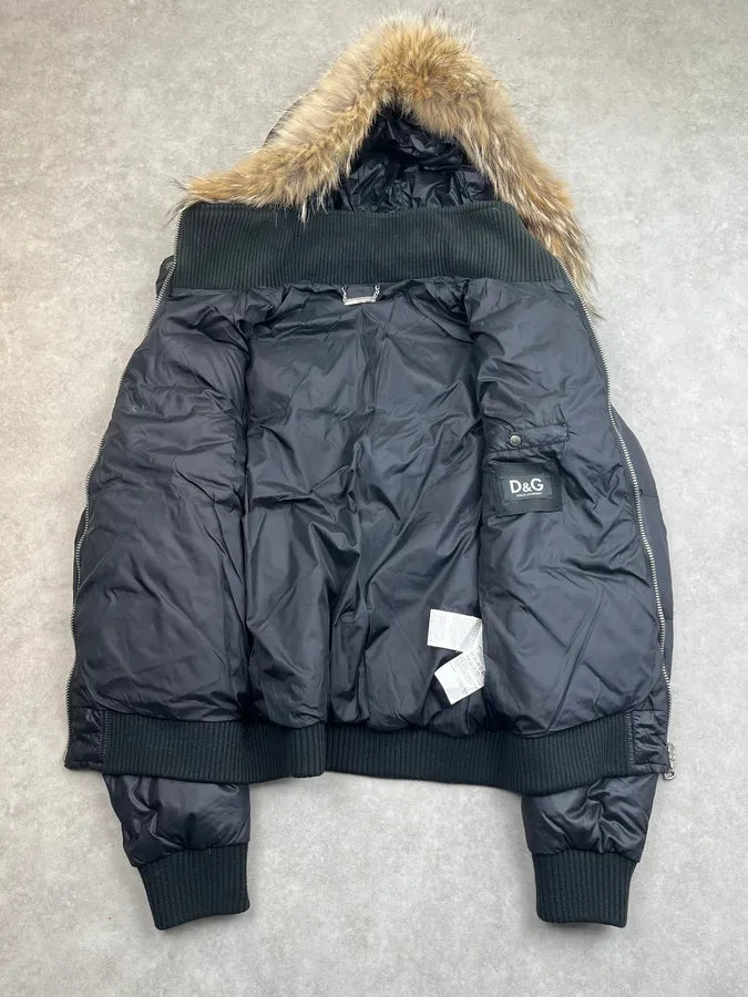 AW2003 Dolce & Gabbana Black Fur Detachable Hood Puffer Jacket VgxZyXC 7