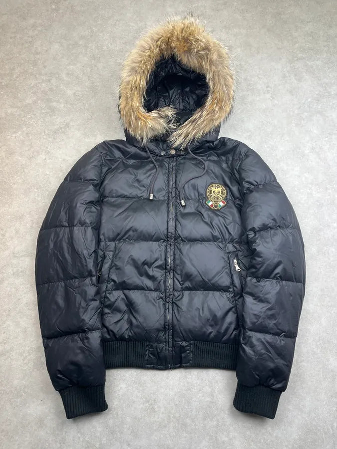 AW2003 Dolce & Gabbana Black Fur Detachable Hood Puffer Jacket VgxZyXC 0