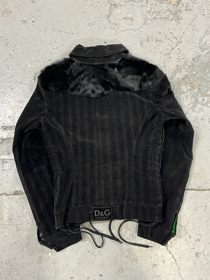 2000s Dolce & Gabbana Black Fur Laced Trucker Jacket yrCnuGo 3