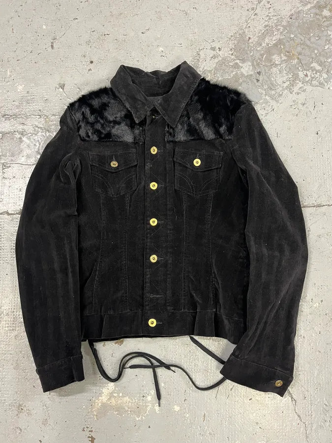 2000s Dolce & Gabbana Black Fur Laced Trucker Jacket yrCnuGo 0
