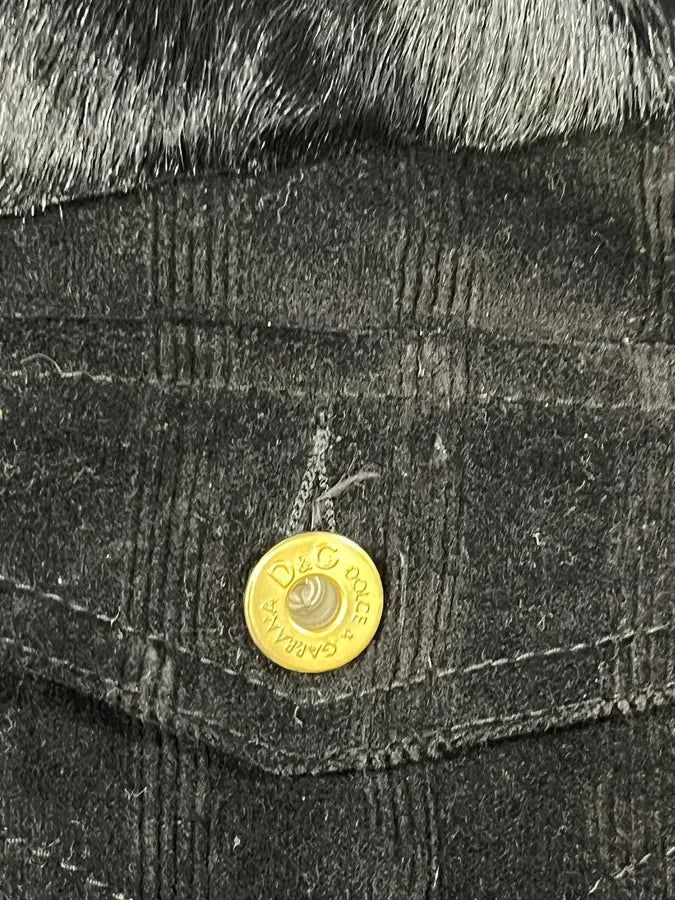 2000s Dolce & Gabbana Black Fur Laced Trucker Jacket yrCnuGo 8