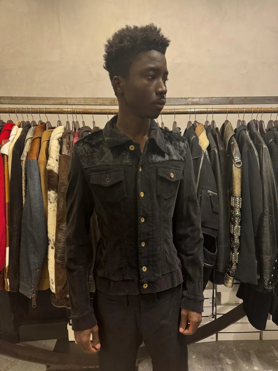 2000s Dolce & Gabbana Black Fur Laced Trucker Jacket yrCnuGo 1