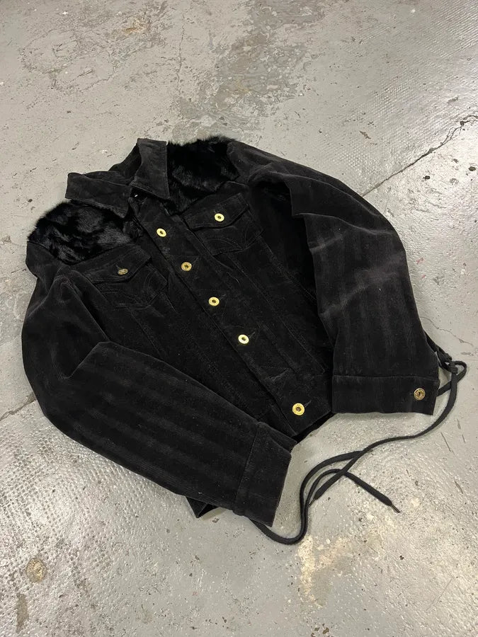2000s Dolce & Gabbana Black Fur Laced Trucker Jacket yrCnuGo 5
