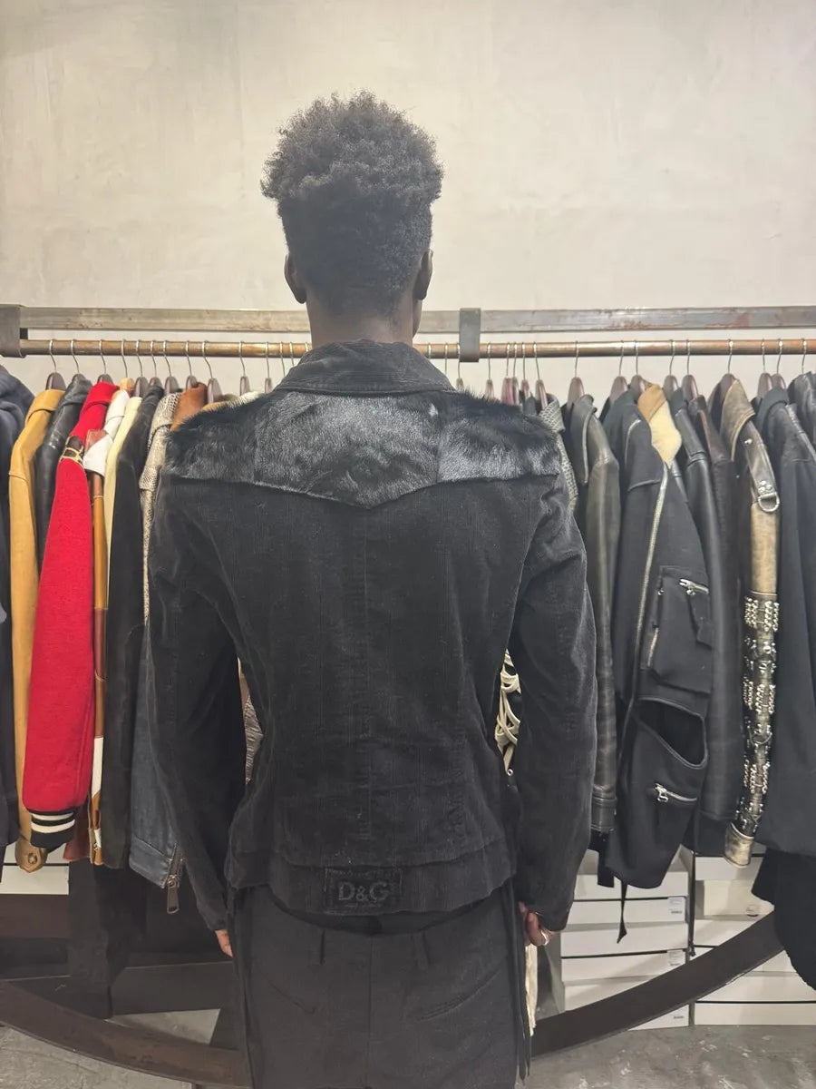 2000s Dolce & Gabbana Black Fur Laced Trucker Jacket yrCnuGo 2