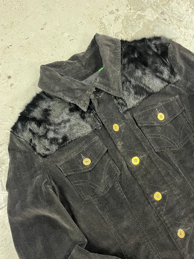 2000s Dolce & Gabbana Black Fur Laced Trucker Jacket yrCnuGo 4