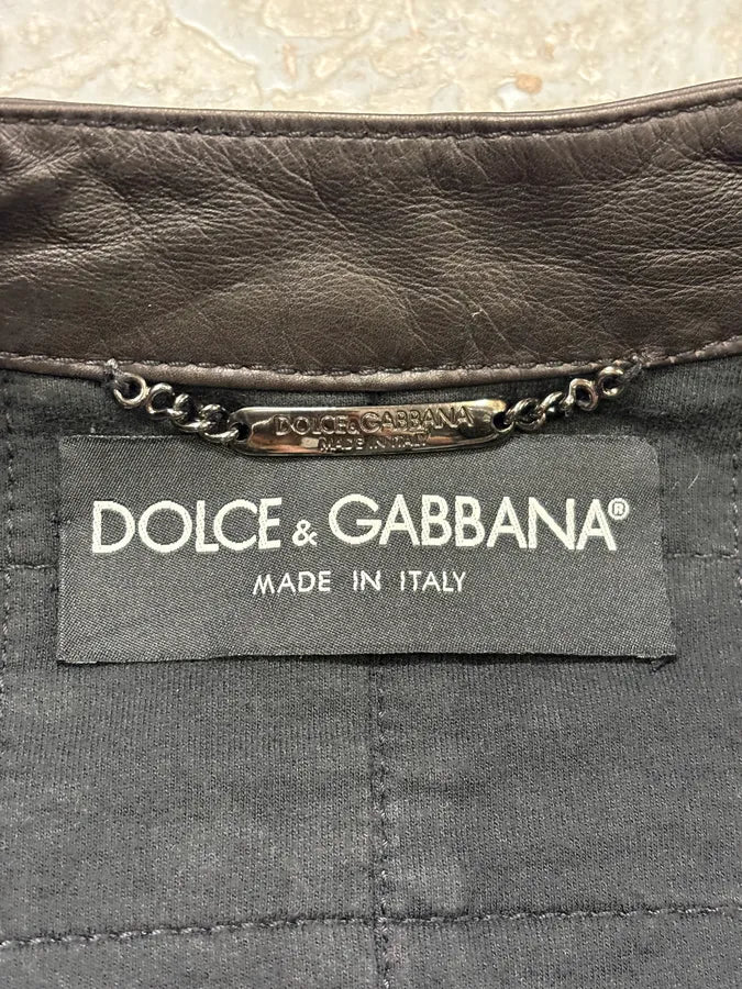 2000s Dolce & Gabbana Black Grid Leather Jacket FuzMbvJ 9