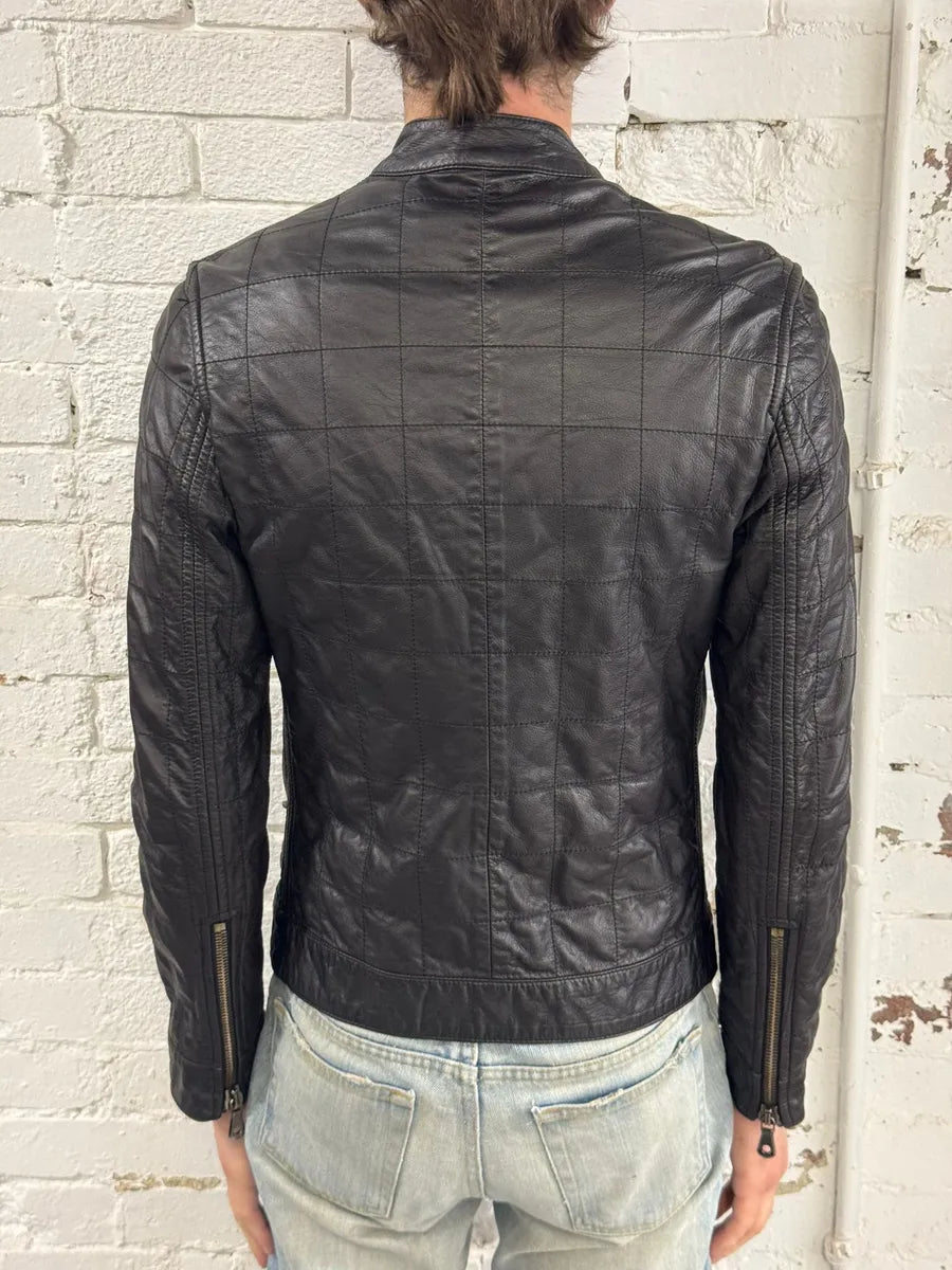 2000s Dolce & Gabbana Black Grid Leather Jacket FuzMbvJ 1