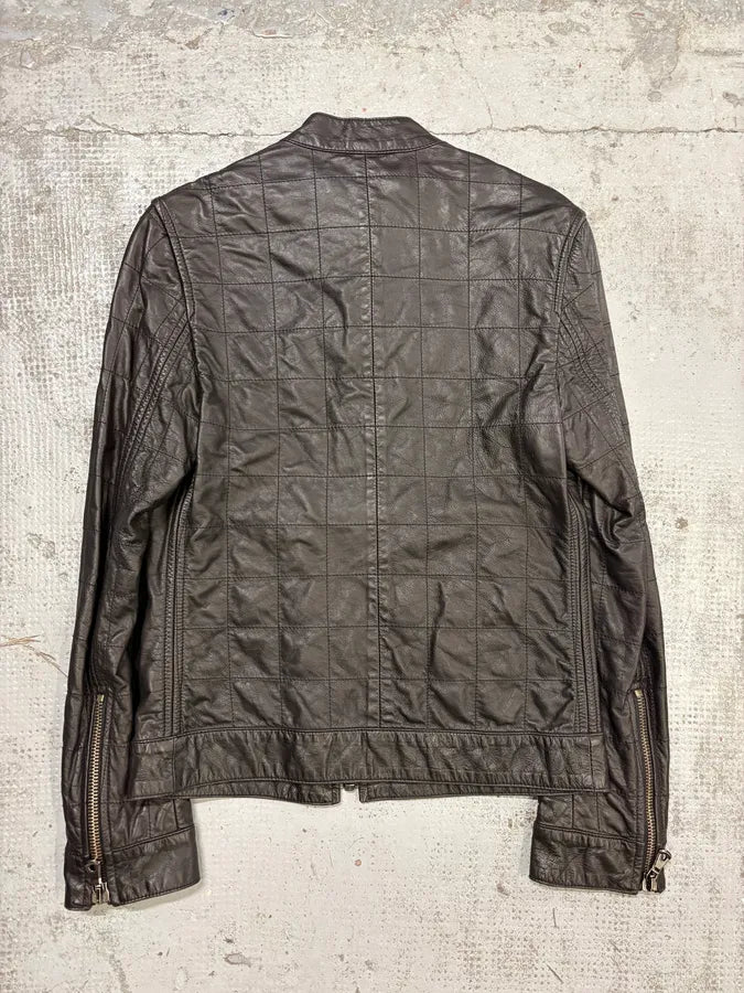 2000s Dolce & Gabbana Black Grid Leather Jacket FuzMbvJ 5