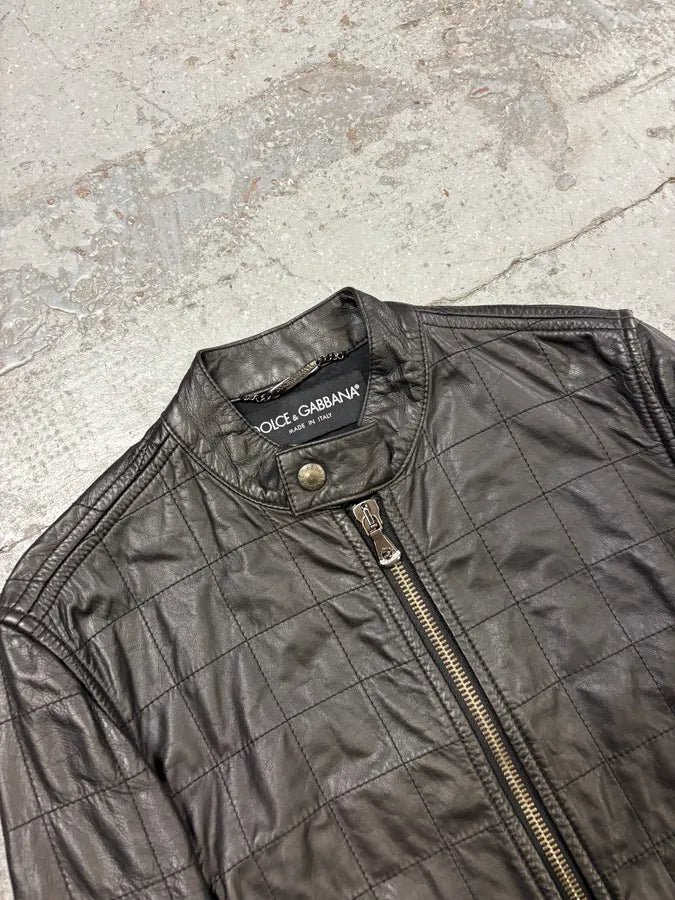 2000s Dolce & Gabbana Black Grid Leather Jacket FuzMbvJ 4