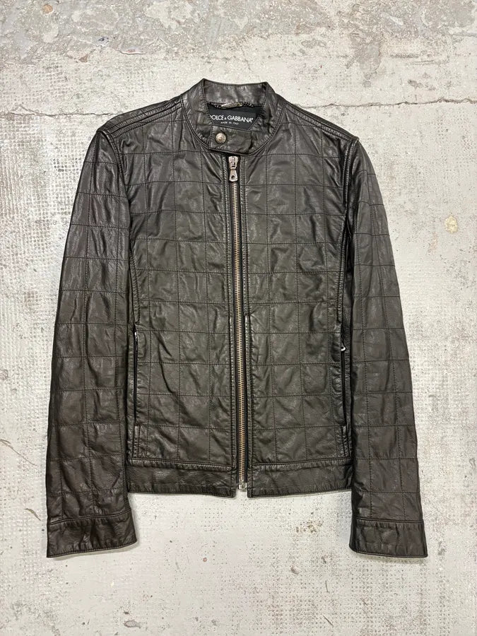 2000s Dolce & Gabbana Black Grid Leather Jacket FuzMbvJ 2