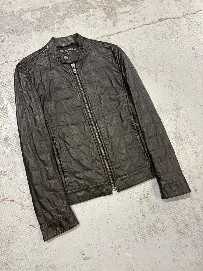 2000s Dolce & Gabbana Black Grid Leather Jacket FuzMbvJ 3