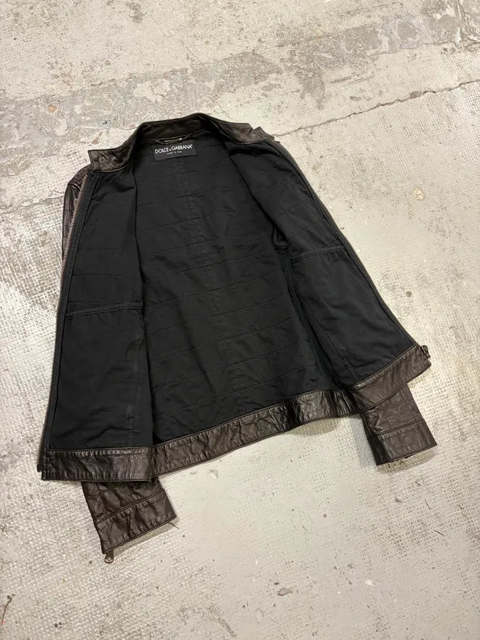 2000s Dolce & Gabbana Black Grid Leather Jacket FuzMbvJ 6