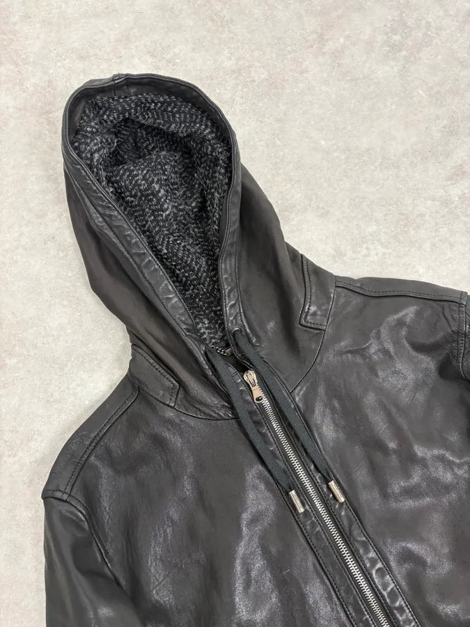 2010s Dolce & Gabbana Black Hooded Biker Leather Jacket mnVXLxS 4