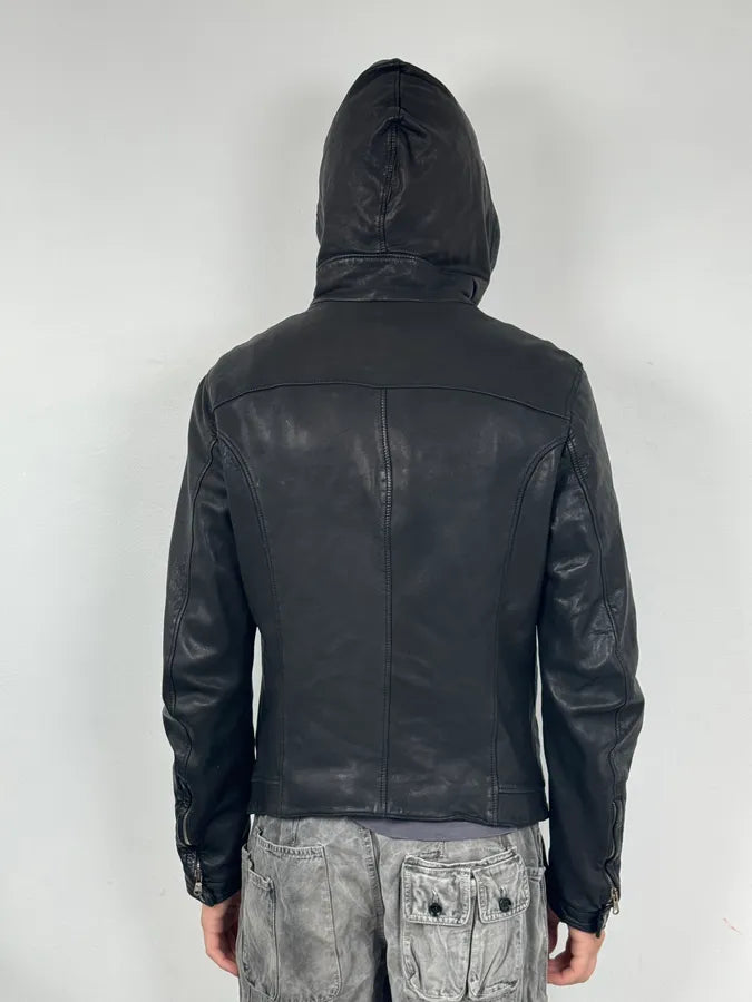 2010s Dolce & Gabbana Black Hooded Biker Leather Jacket mnVXLxS 2