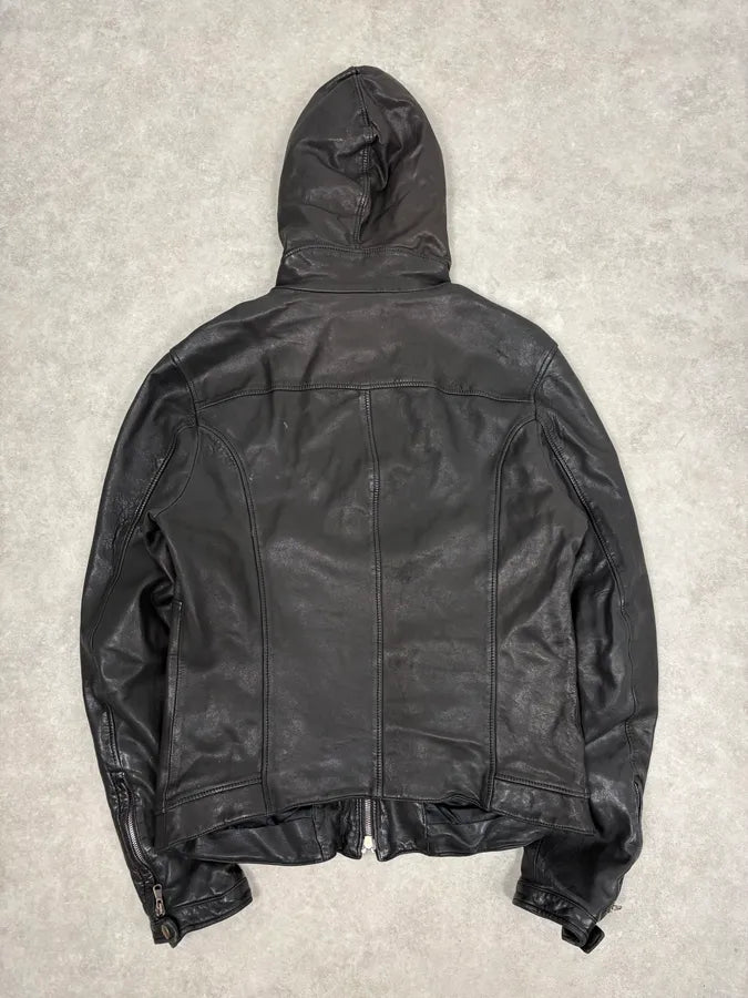 2010s Dolce & Gabbana Black Hooded Biker Leather Jacket mnVXLxS 5